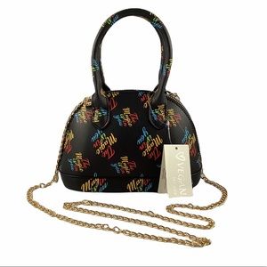 NWT Vegan Black Magic Faux Leather Hardshell Crossbody Hand Bag